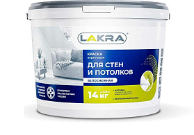 Краска акриловая для стен и потолков ЛАКРА, белоснежная, 14 кг