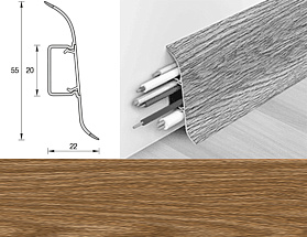 Напольный плинтус Идеал Оптима (пластиковый с кабель-каналом) 291 Орех 55/22 мм, 1 м.п.