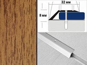 Порог декорированный разноуровневый С2 32х8,0 мм Дуб деревенский