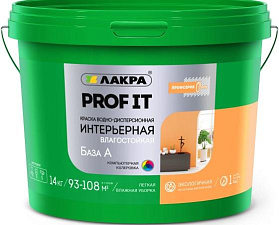 Краска акриловая интерьерная ЛАКРА PROF IT влагостойкая, база А, 3 кг