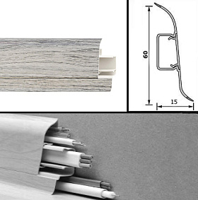 Напольный плинтус Tarkett (пластиковый с кабель-каналом) 242 Grey Oak 60мм/15мм, 1 м.п.