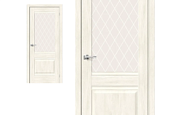 Межкомнатная дверь Браво Эко Шпон Прима-3 Nordic Oak, стекло White Сrystal