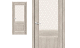 Межкомнатная дверь Браво Эко Шпон Прима-3 Cappuccino, стекло White Сrystal