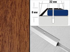 Порог декорированный разноуровневый С2 32х8,0 мм Дуб темный