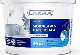 Краска латексная интерьерная ЛАКРА моющаяся, белоснежная, 14 кг