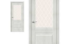 Межкомнатная дверь Браво Эко Шпон Прима-3 Bianco Veralinga, стекло White Сrystal