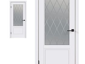 Межкомнатная дверь Velldoris Эмаль SCANDI 2V цвет Белый RAL9003 стекло РОМБ Мателюкс