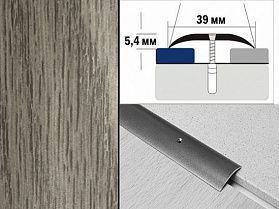 Порог декорированный полукруглый А39 39х5,4 мм Дуб пепельный