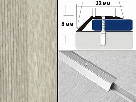 Порог декорированный разноуровневый С2 32х8,0 мм Ясень беленый