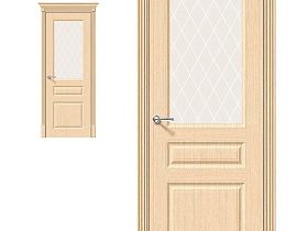 Межкомнатная дверь Браво Шпон Статус-15 Ф-22 (БелДуб), стекло White Сrystal