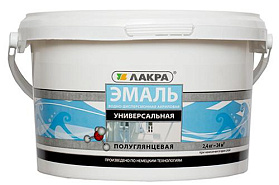 Эмаль акриловая  универсальная ЛАКРА, белая полуглянцевый  Л-С, 0.9 кг