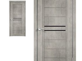 Межкомнатная дверь Velldoris Экошпон NEXT 2 цвет Муар светло-серый стекло Лакобель черное