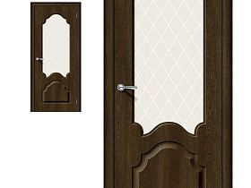 Межкомнатная дверь Браво Винил Скинни-33 Dark Barnwood, стекло White Сrystal